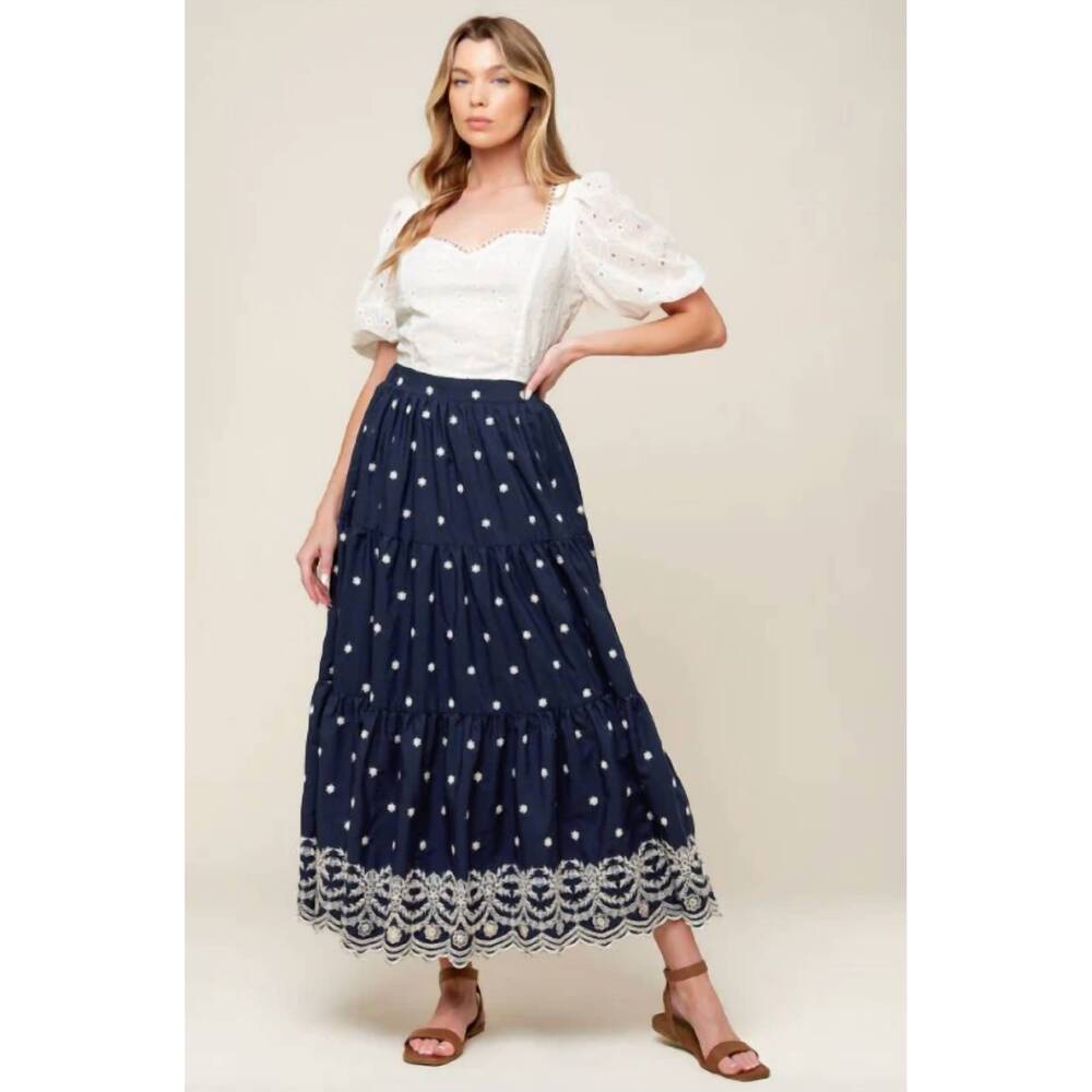 NEW FLYING TOMATO bebe alert woven midi skirt in navy